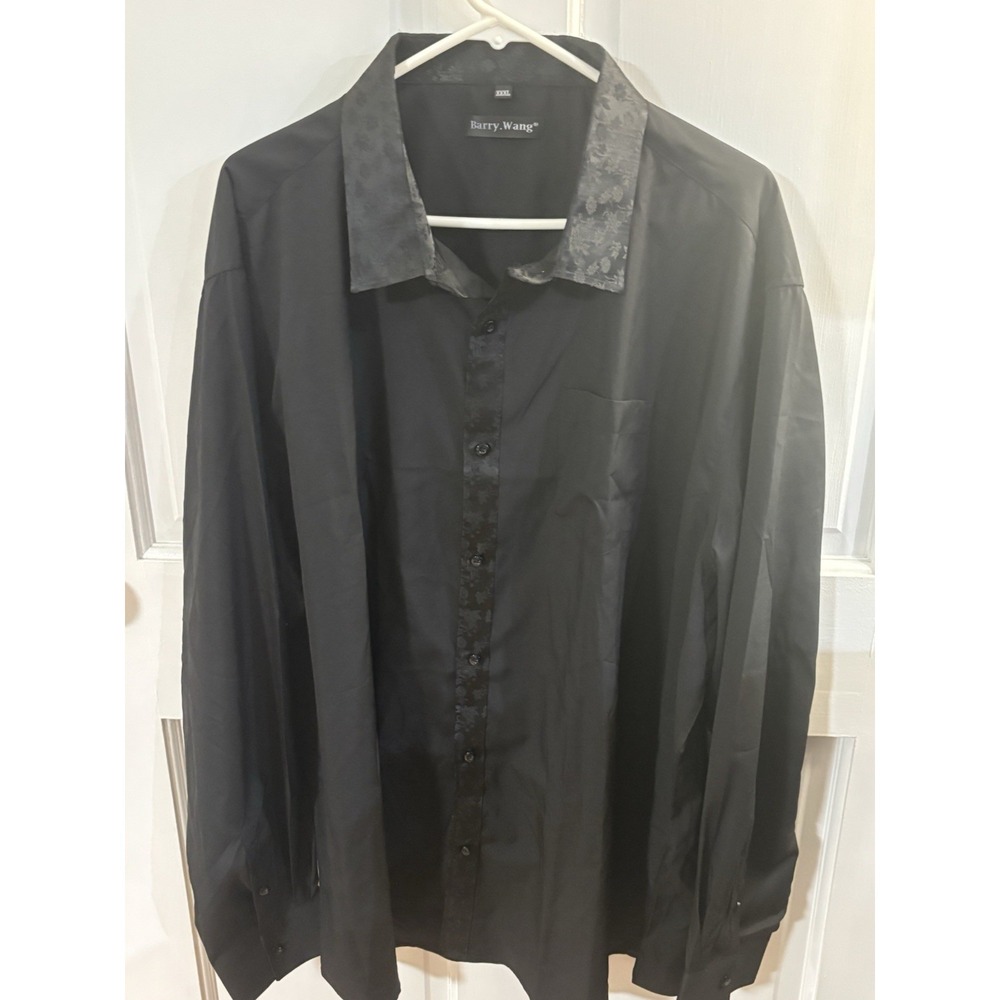 Barry Wang Black Dress Shirt Floral Collar And Cuffs XXL EUC